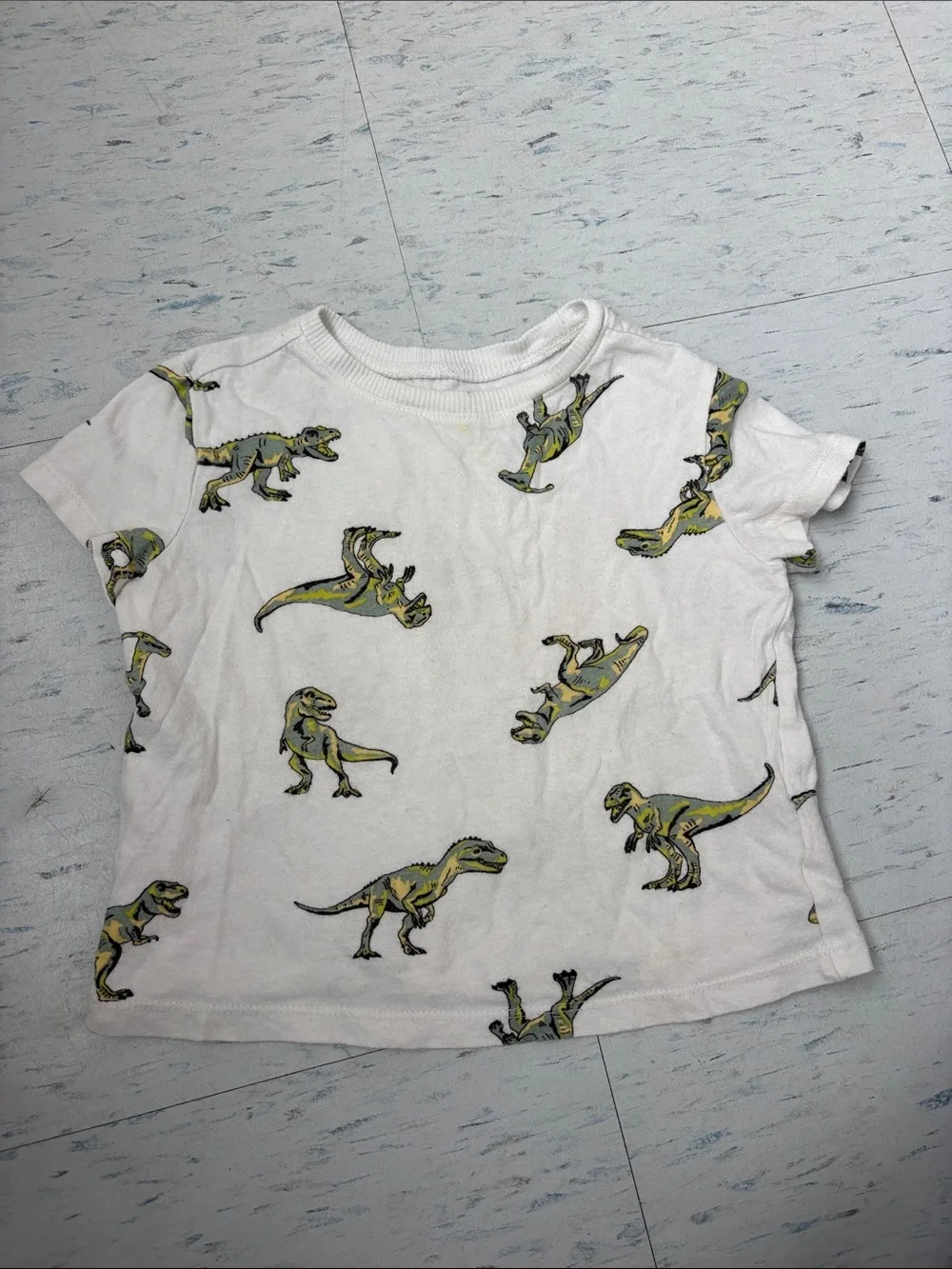 Old Navy White Tee with Green & Yellow Dinosaur Print